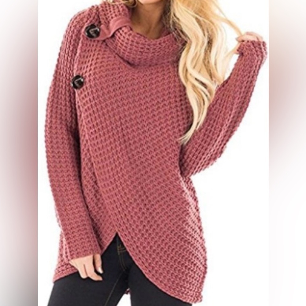 Zenana Turtleneck Button Down Pullover Knit Sweater